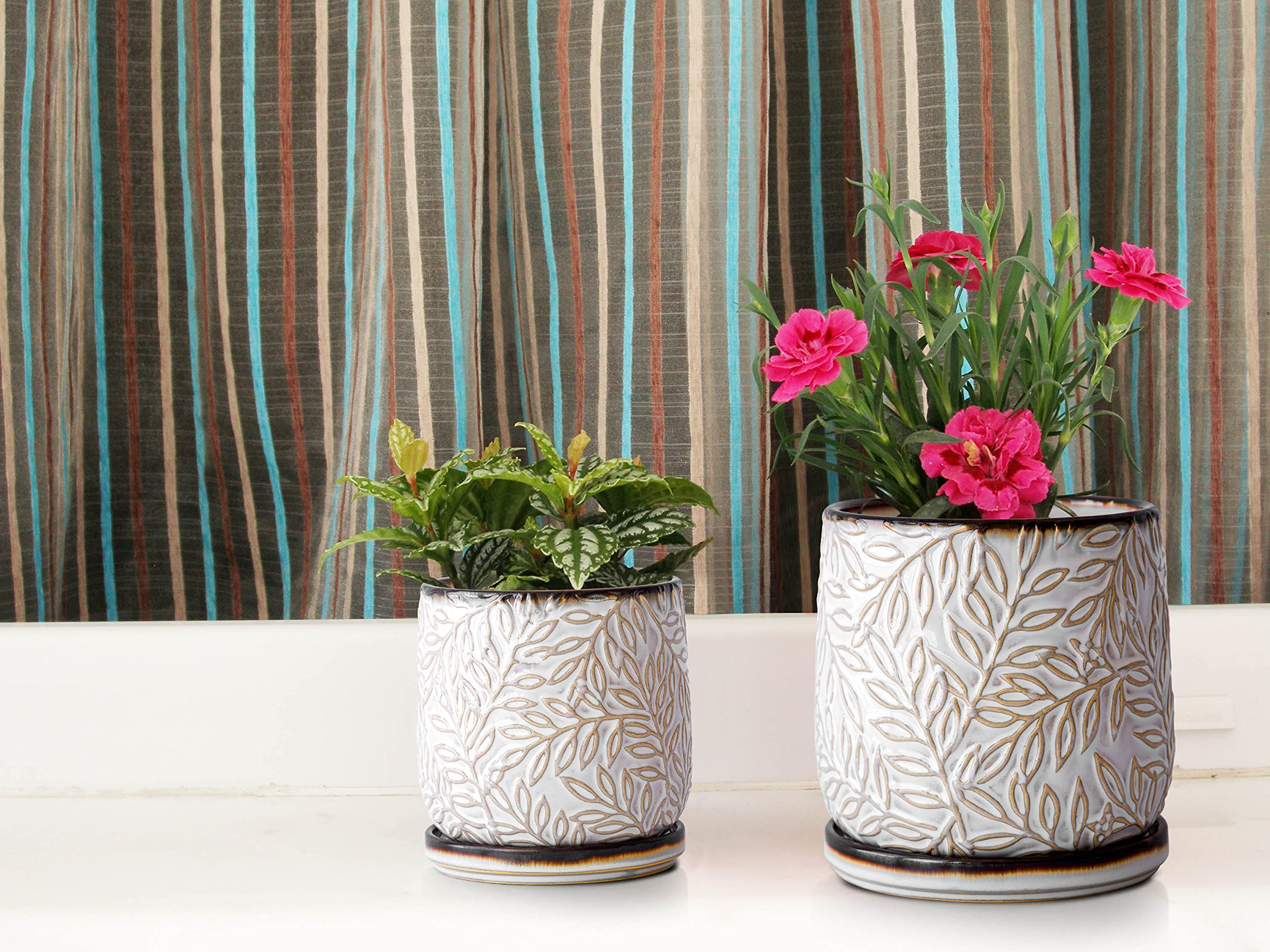 design flower pot 6 植木鉢 Amazon.com : D'vine Dev Embossed Leaves Design 4 Inch & 6 Inch